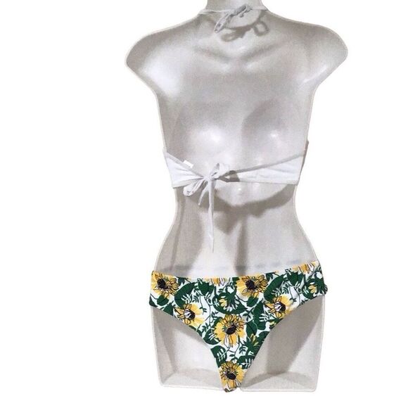 Swim, Swimwear Bikini, Tropical, size Large, White Top, Floral Bottom, Fully Lin - Picture 4 of 7